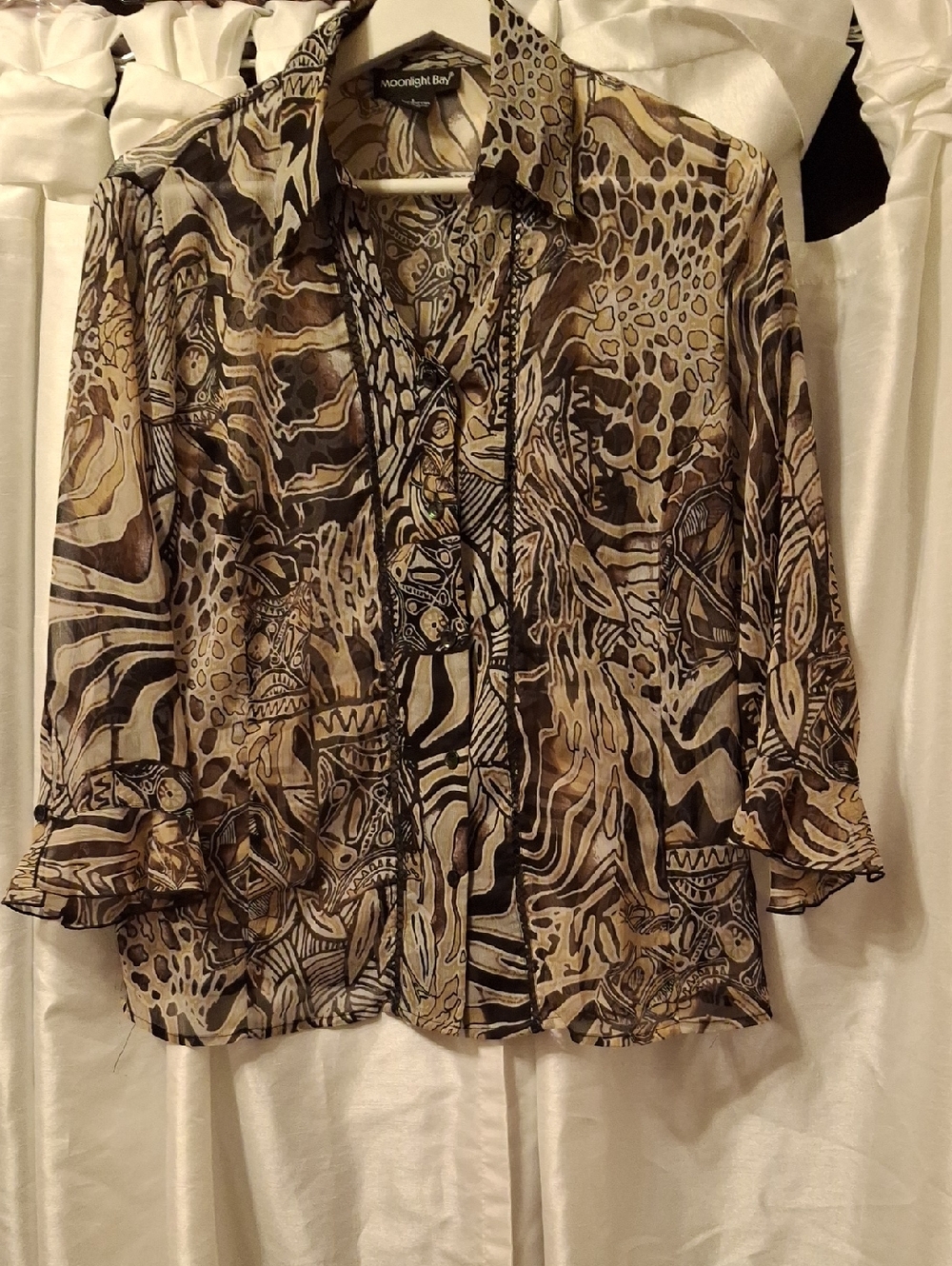 Moonlight Bay Collection Brown & Black Abstract Print Button-Front Blouse